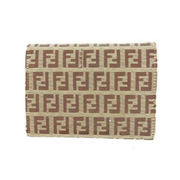 Fendi Wallet Purse Trifold Zucchino Green Brown Woman Authentic Used Y3197 - Picture 5 of 6